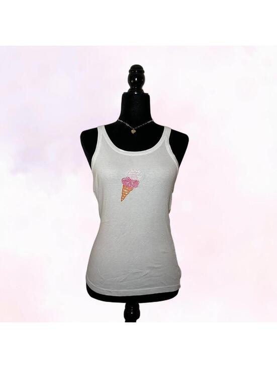 La Senza Tops - Y2K Coquette 2000s White La Senza Candy Tank Top Size Large Beaded Detail